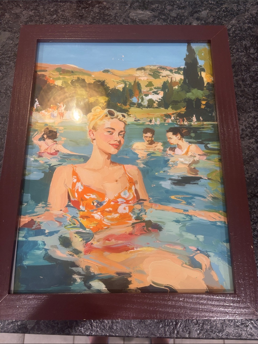 Unbranded Orange Swimsuit Art Print — Summer Poolside Scene